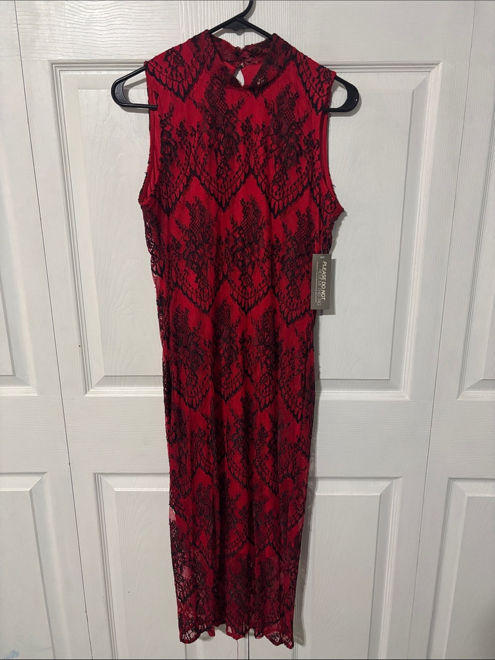 Eva Mendes New York & Company Sleeveless Red Lace Midi Dress by